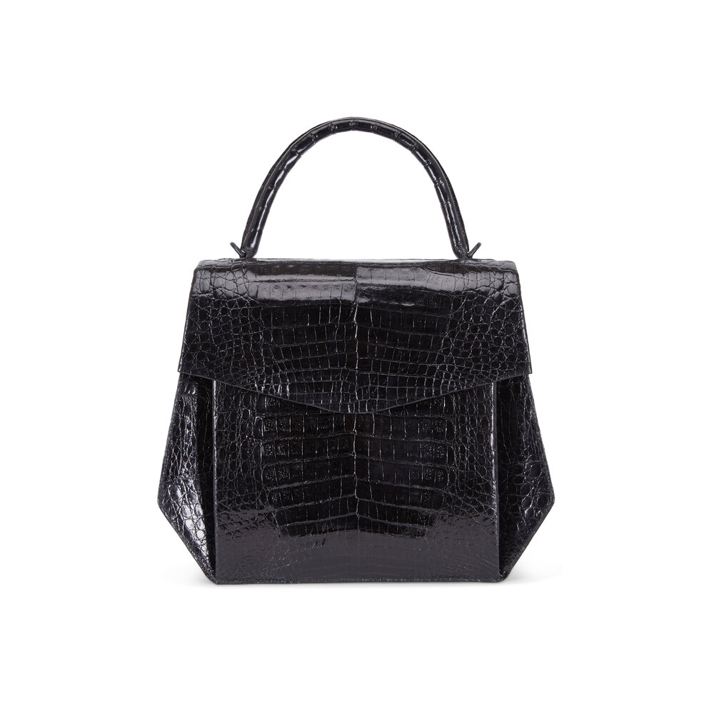 Nancy Gonzalez - Black Crocodile Hexagon Top Handle Bag