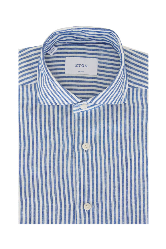 Eton Blue & White Stripe Linen Dress Shirt