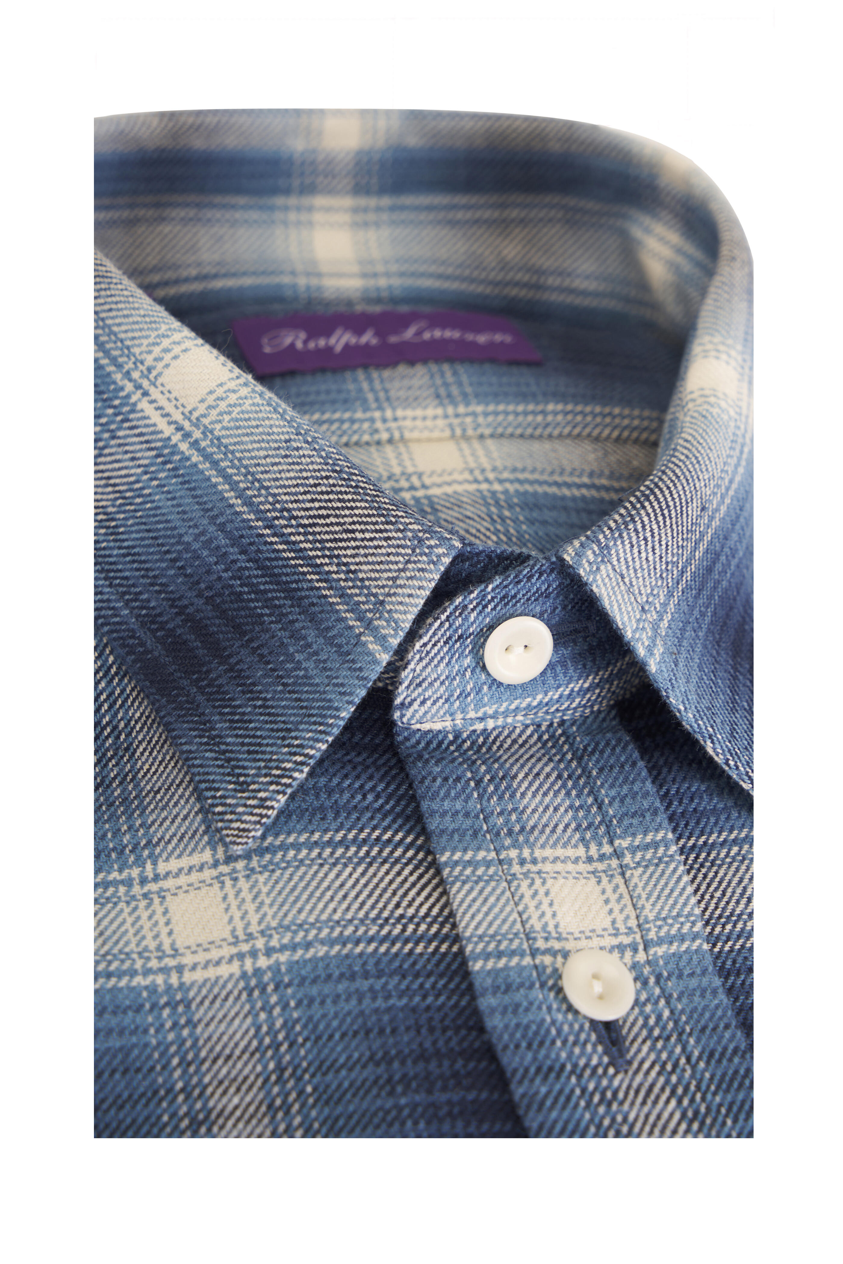 Ralph Lauren Purple Label - Cooper Blue Plaid Hemp & Cotton Sport Shirt - view 2