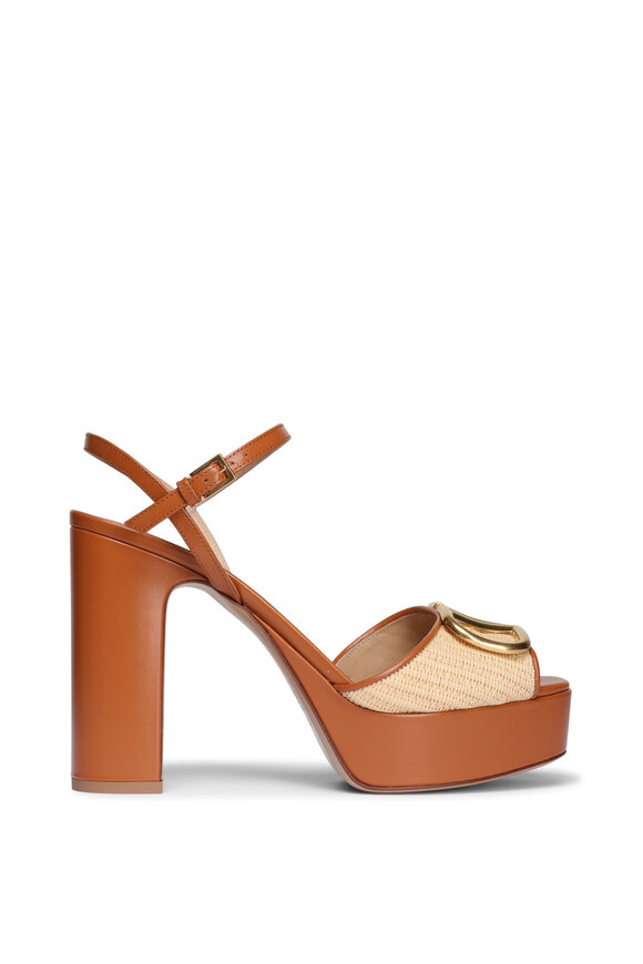 Valentino Garavani VLogo Beige Raffia Platform Sandal, 115mm - view 2