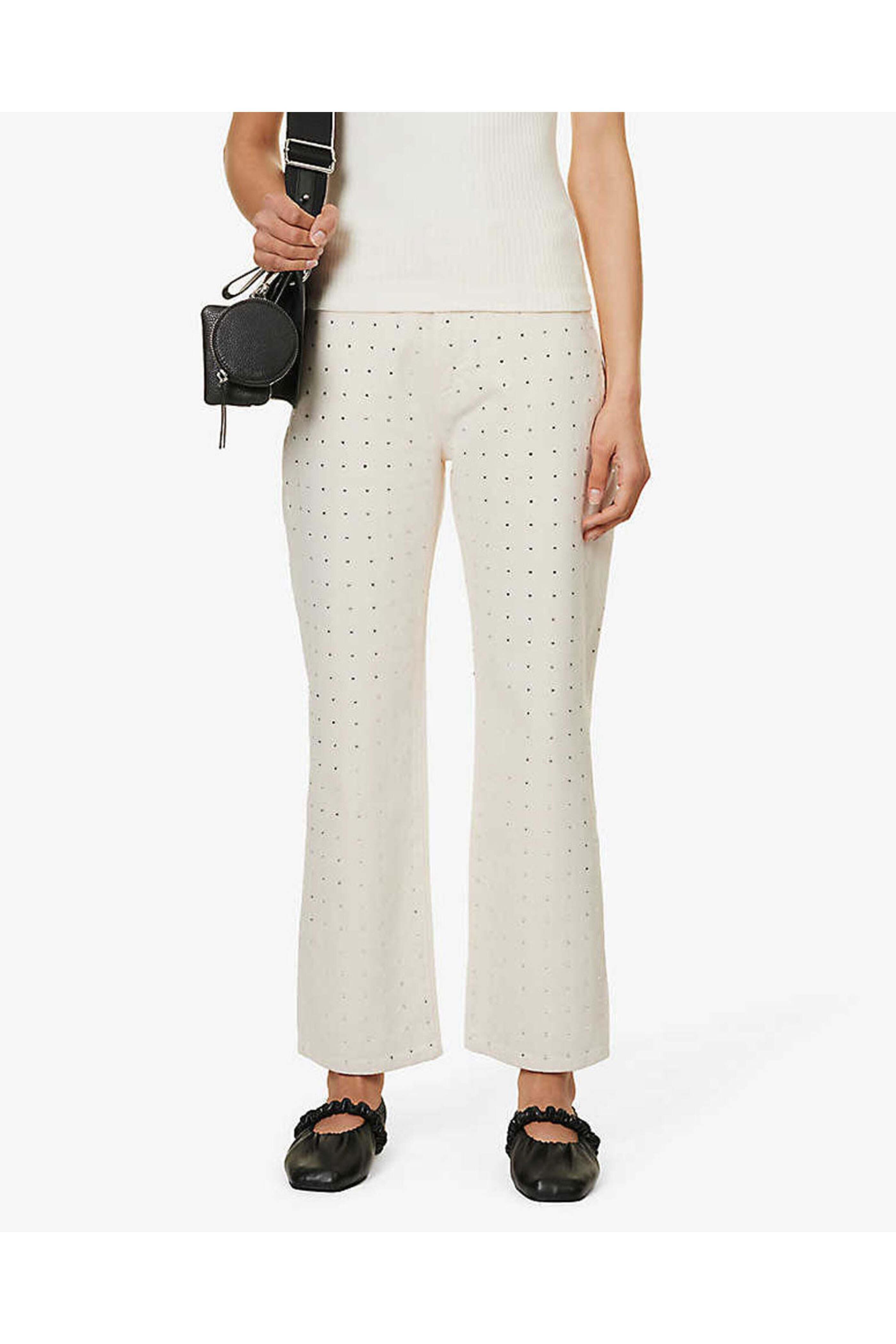 Frame - Rhinestone Le Jane Crop in Bone