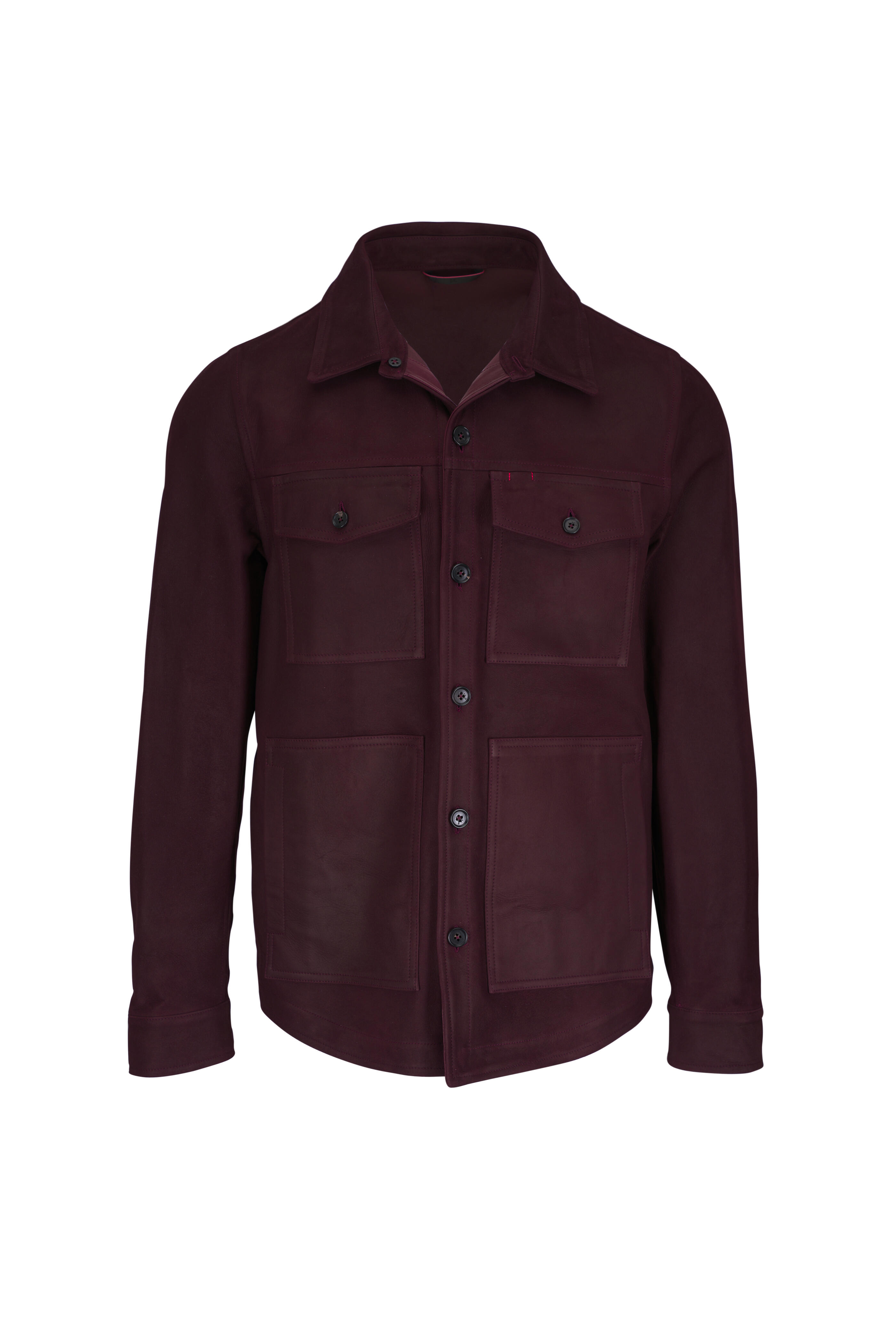 real suede over sized shirt ブラウン Isaia - Burgundy Suede Overshirt | Mitchell Stores