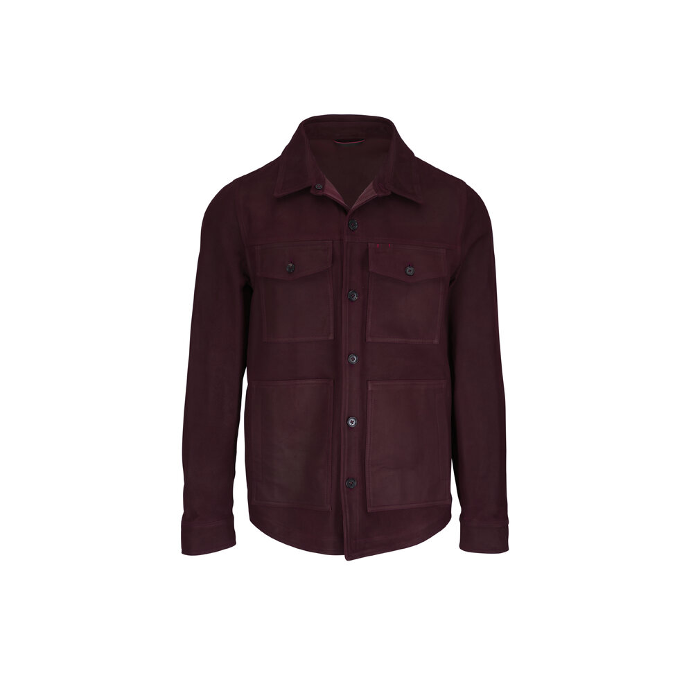 Isaia Burgundy Suede Overshirt Mitchell Stores