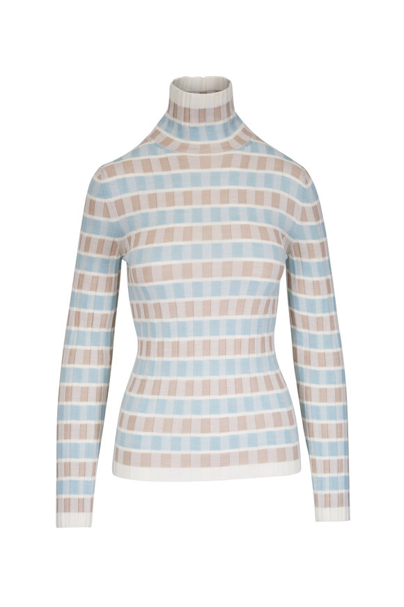 Akris Punto Light Blue & White Oat Wool Intarsia Knit Sweater - view 1