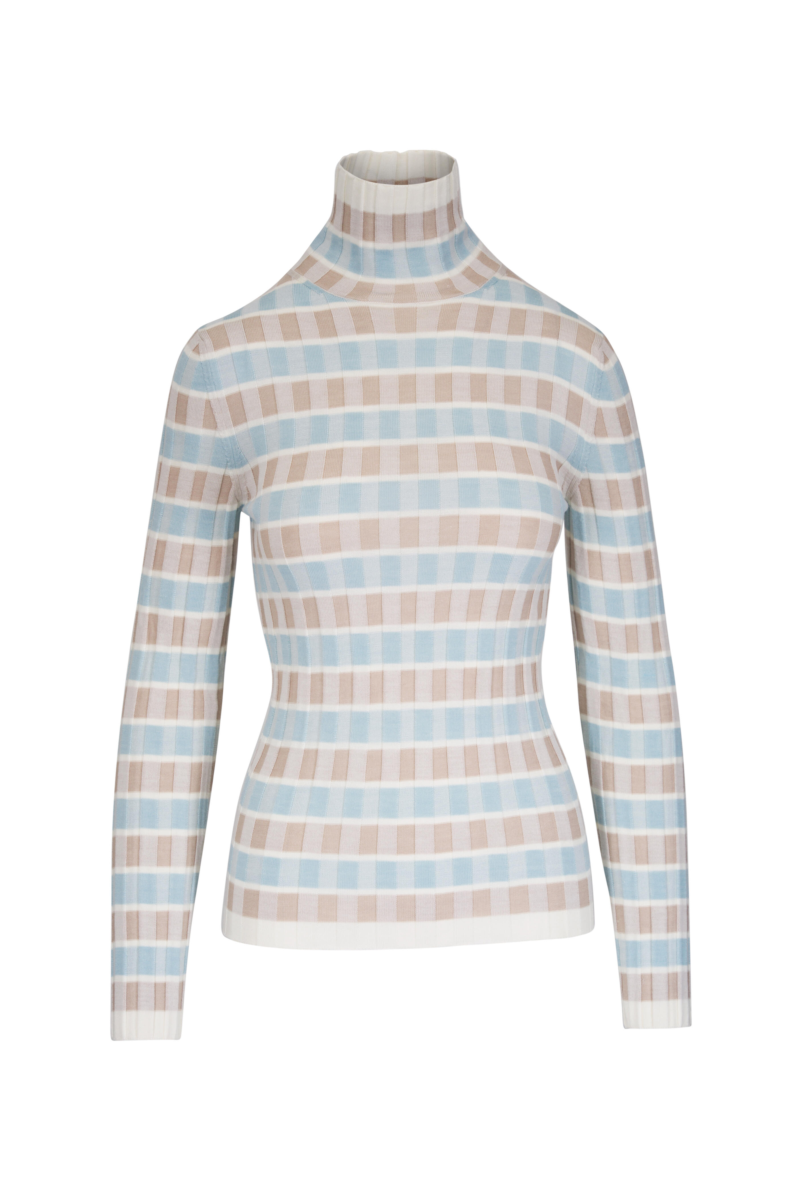 Akris Punto - Light Blue & White Oat Wool Intarsia Knit Sweater - view 1