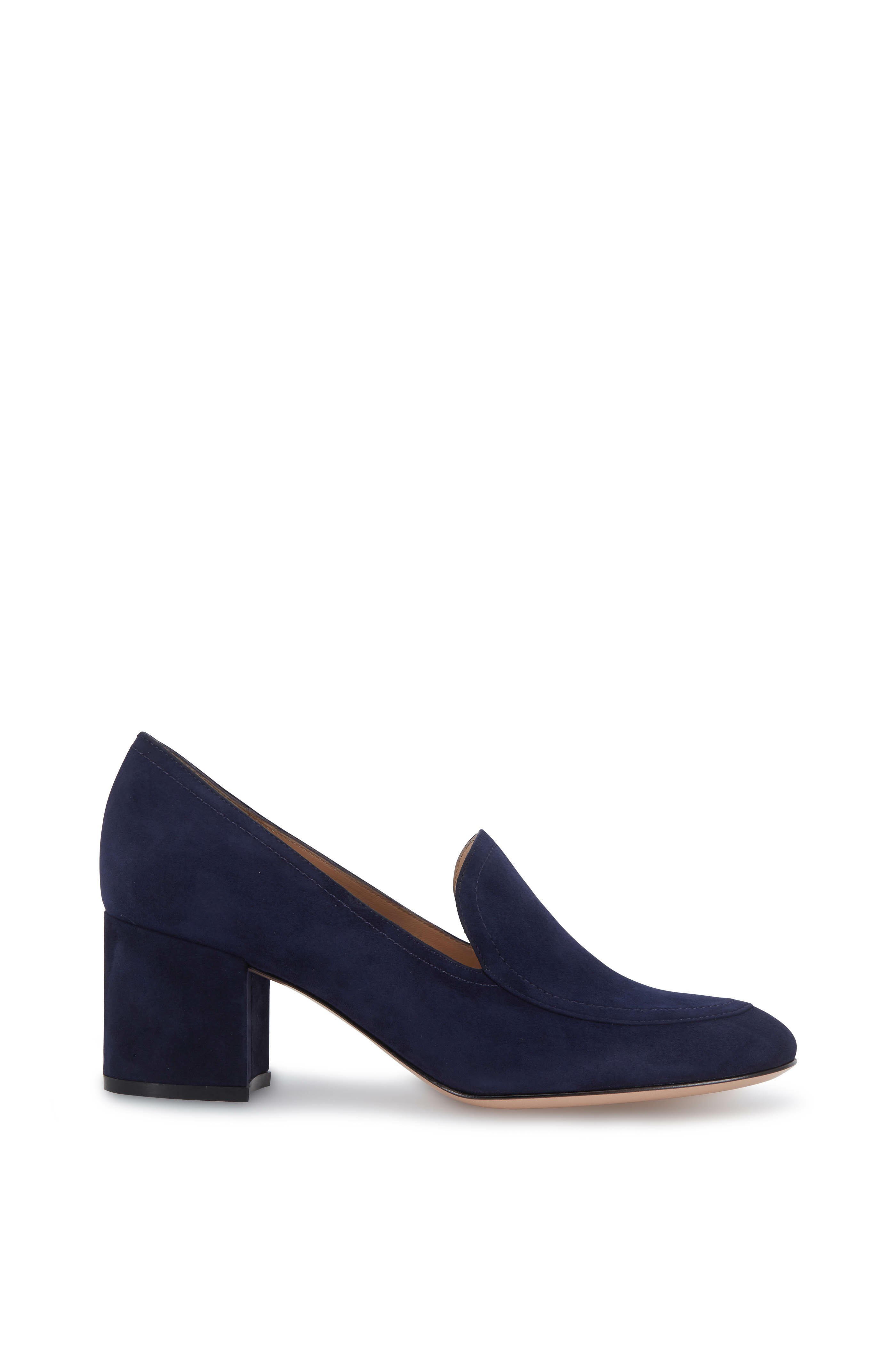 Gianvito Rossi - Navy Suede Chunky Heel Loafer, 60mm