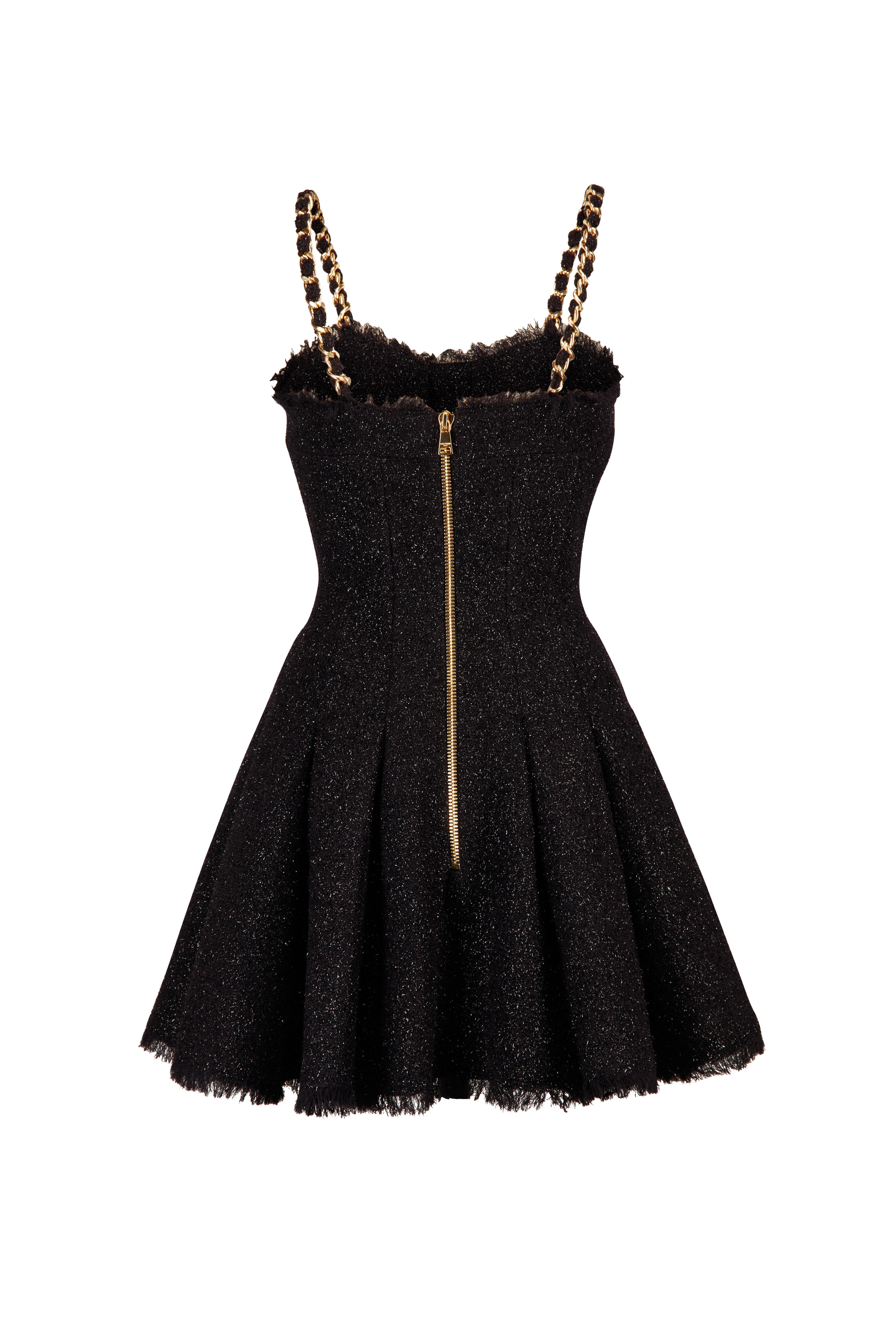 Balmain - Black & Gold Tweed Sleeveless Flared Mini Dress - view 2