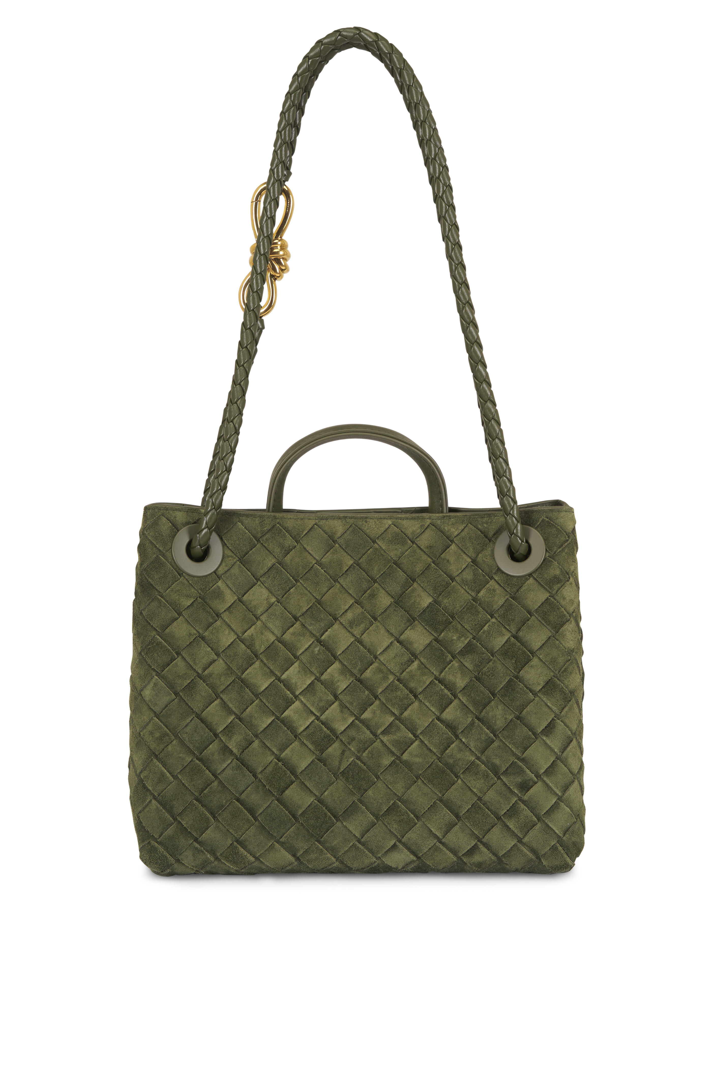 Bottega Veneta - Small Andiamo Green Tweed Intrecciato Suede Bag - view 4