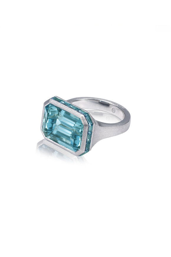 Nam Cho 18k White Gold Aquamarine Octagon Ring - view 1