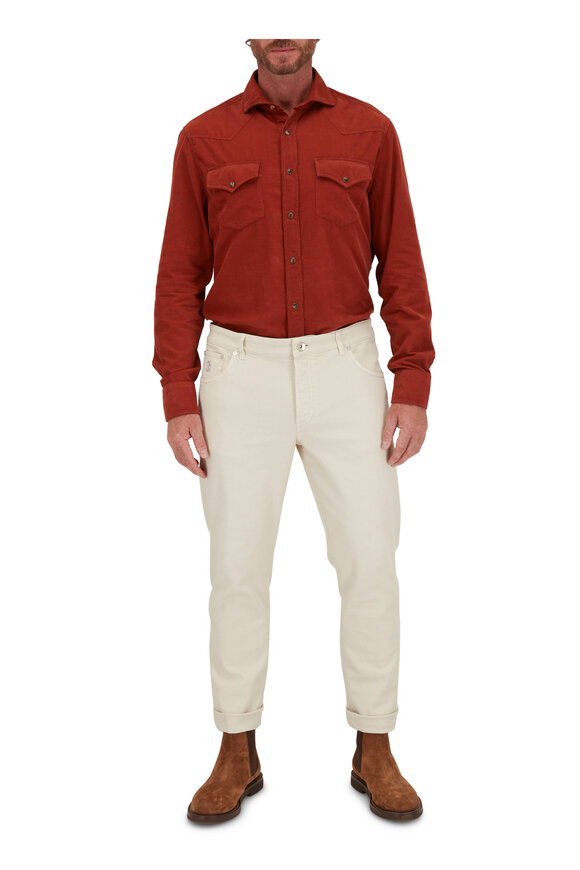 Brunello Cucinelli - Burnt Orange Corduroy Western Shirt