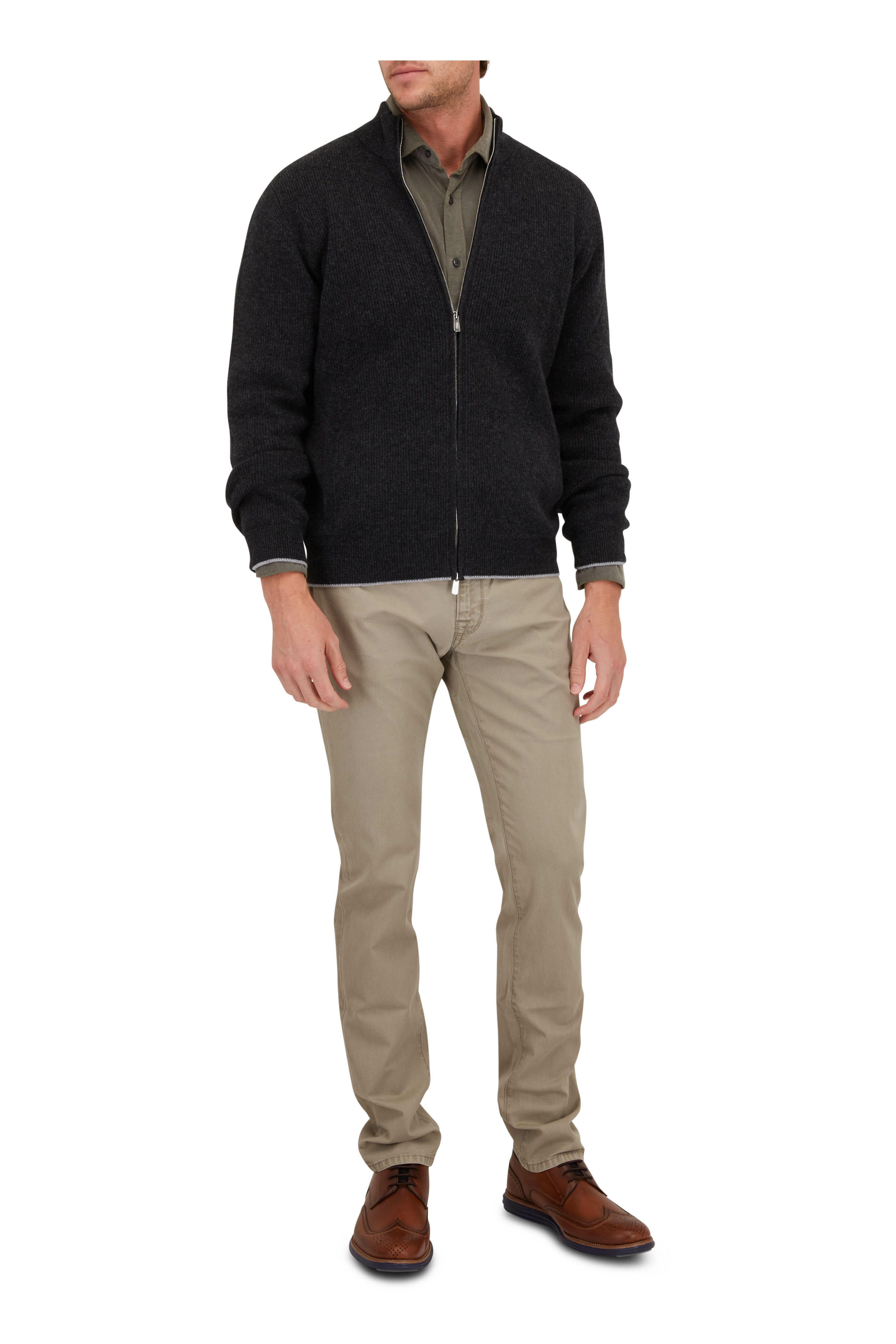 Fedeli - Charcoal Cashmere Zip-Up Sweater