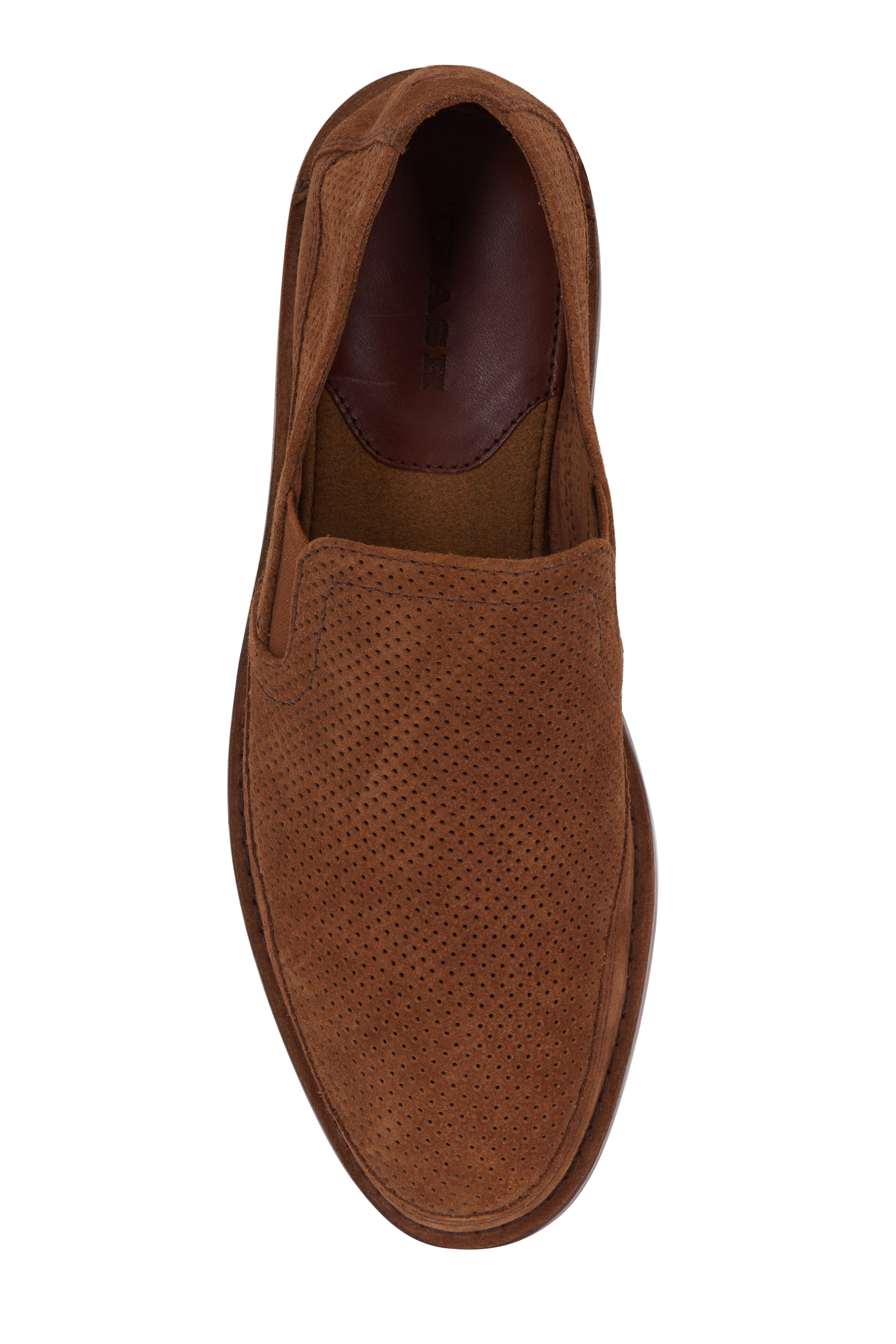 Trask Bradley Snuff Perforated Suede Loafer Mitchell Stores