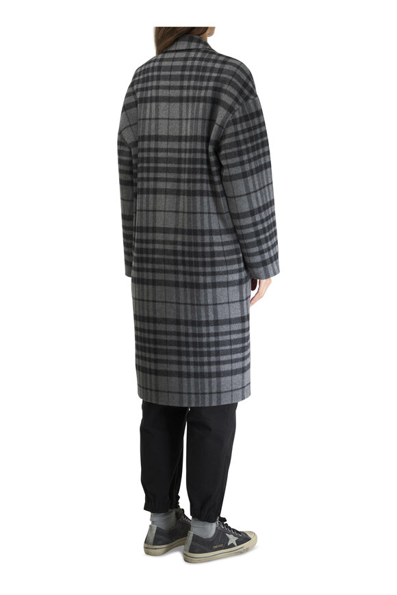 Odeeh - Charcoal Gray Check Wool & Cashmere Long Coat