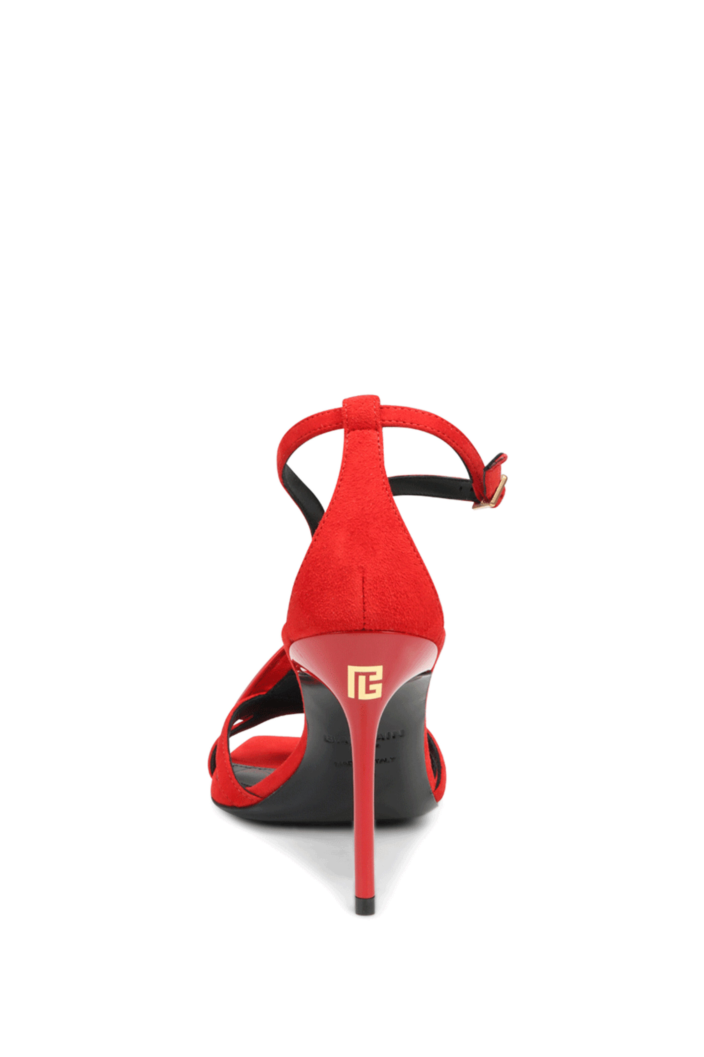 【Balmain】SANDAL LIPS-SUEDE LTH&LACQUERED BRASS◆EN0UH127LC Balmain - Suede Lips Sandal in Rouge | Mitchell Stores