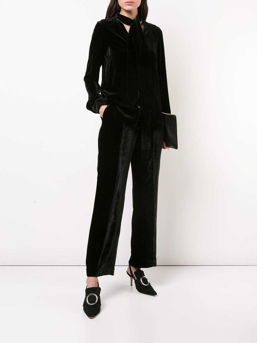 L'Agence - Gisele Black Velvet Tie-Neck Blouse