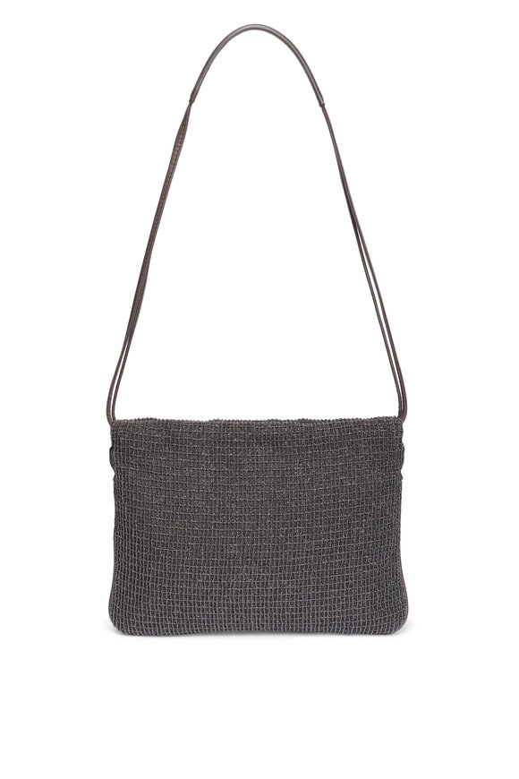 Brunello Cucinelli Black Monili Net Embroidered Soft Leather Pouch