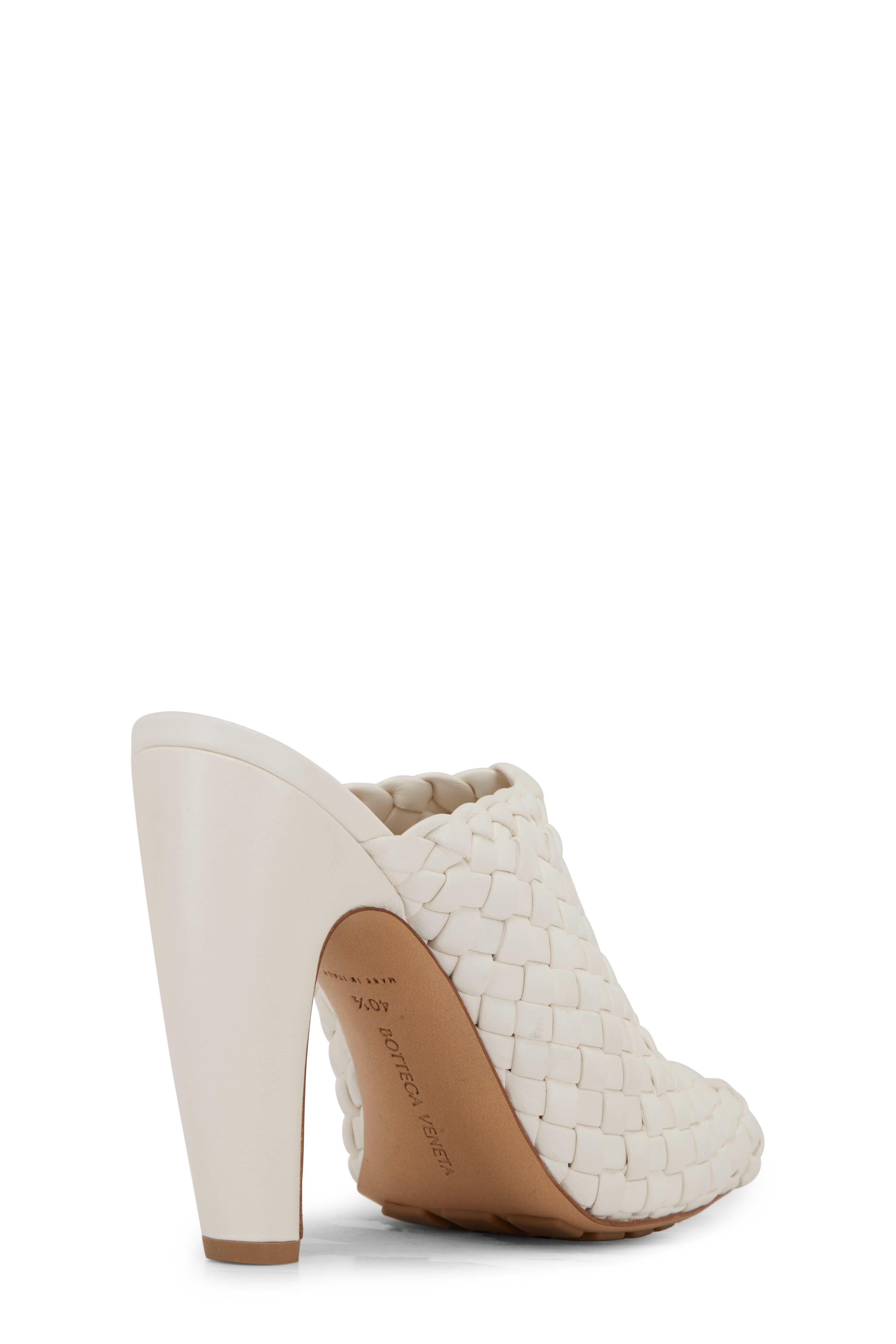 white bv board 105 woven leather mules