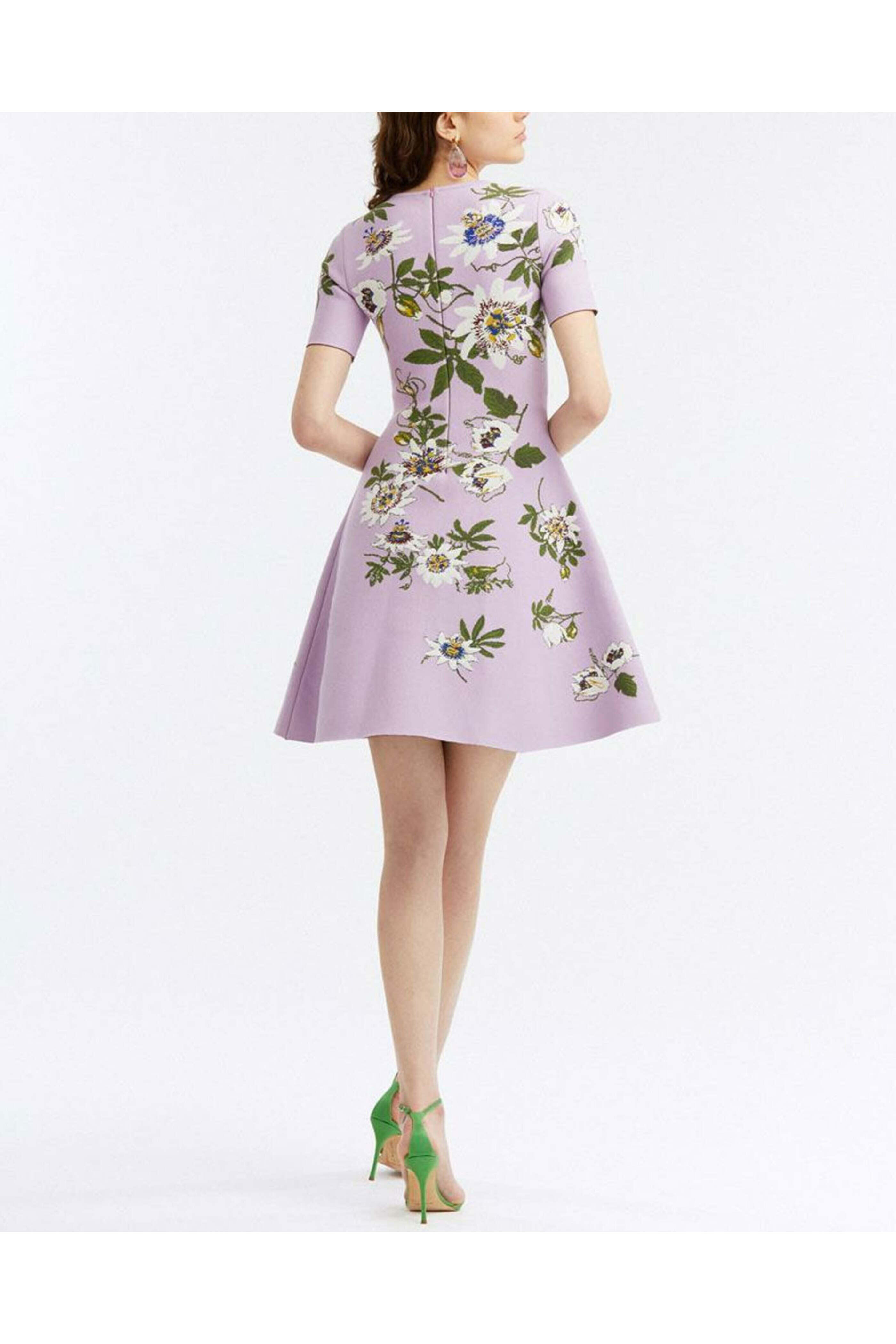 Oscar de la Renta - Lavender Multi Knit Fit and Flare Dress