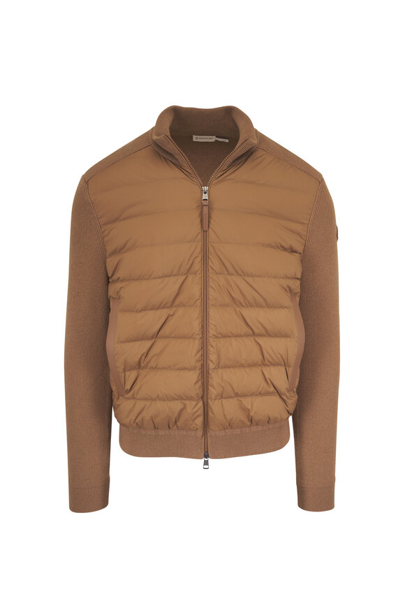Moncler Tan Wool & Cashmere Full Zip Puffer Sweater - view 1