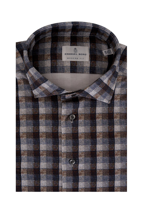 Emanuel Berg - Brown & Gray Plaid 4-Way Stretch Shirt