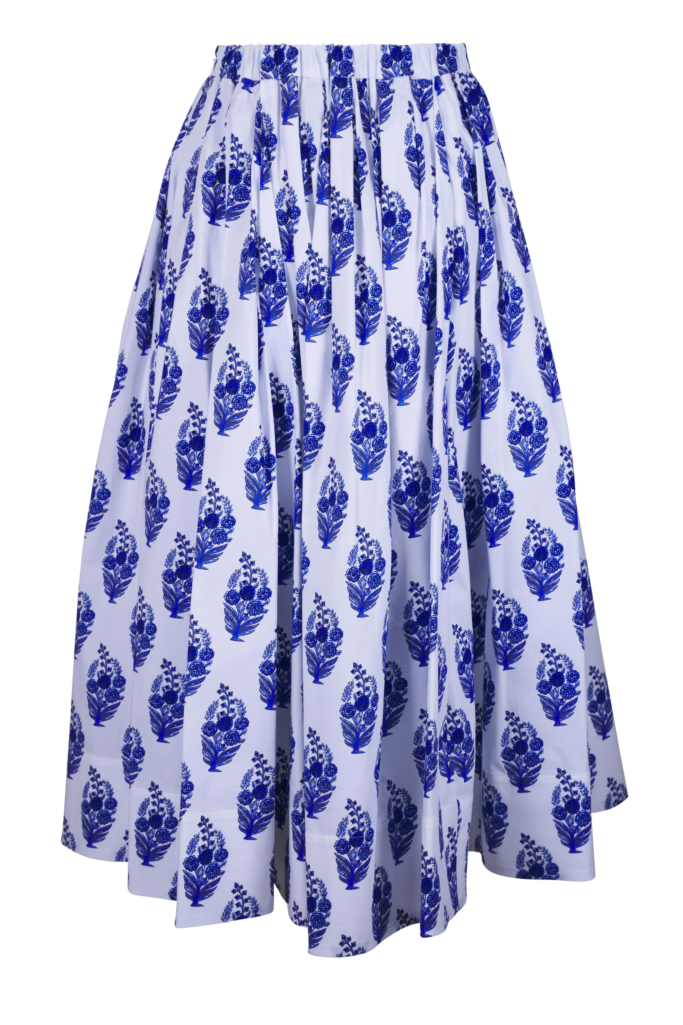 Carolina Herrera - White Multi Floral Block Print Midi Skirt