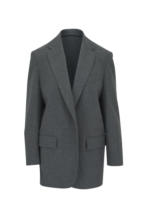 Brunello Cucinelli Dark Gray Wool Open Front Jacket 