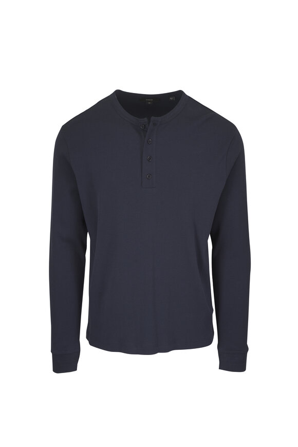 Vince Coastal Blue Cotton Ribbed Henley - view 1