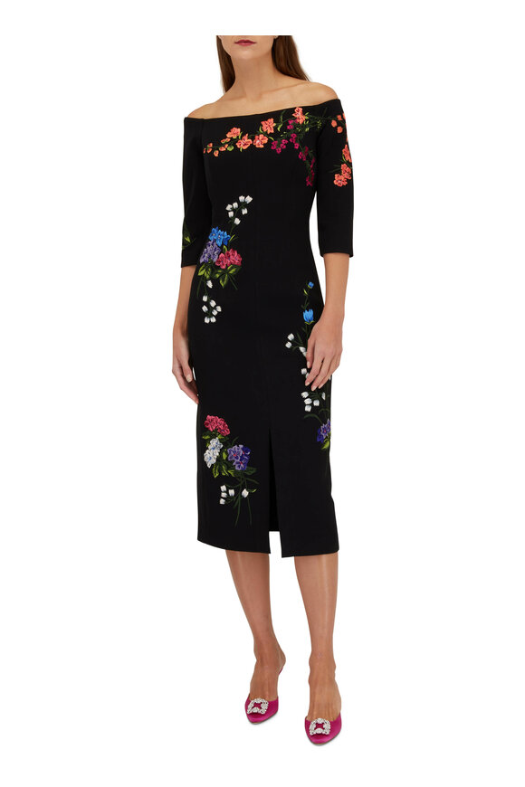 Carolina Herrera - Black Off-The-Shoulder Embroidered Dress 