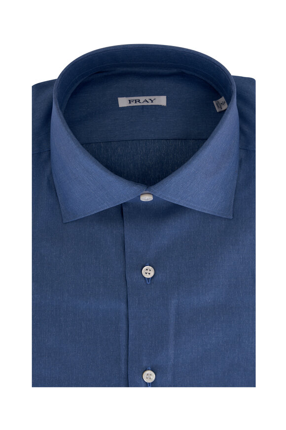 Fray - Solid Blue Cotton Dress Shirt 