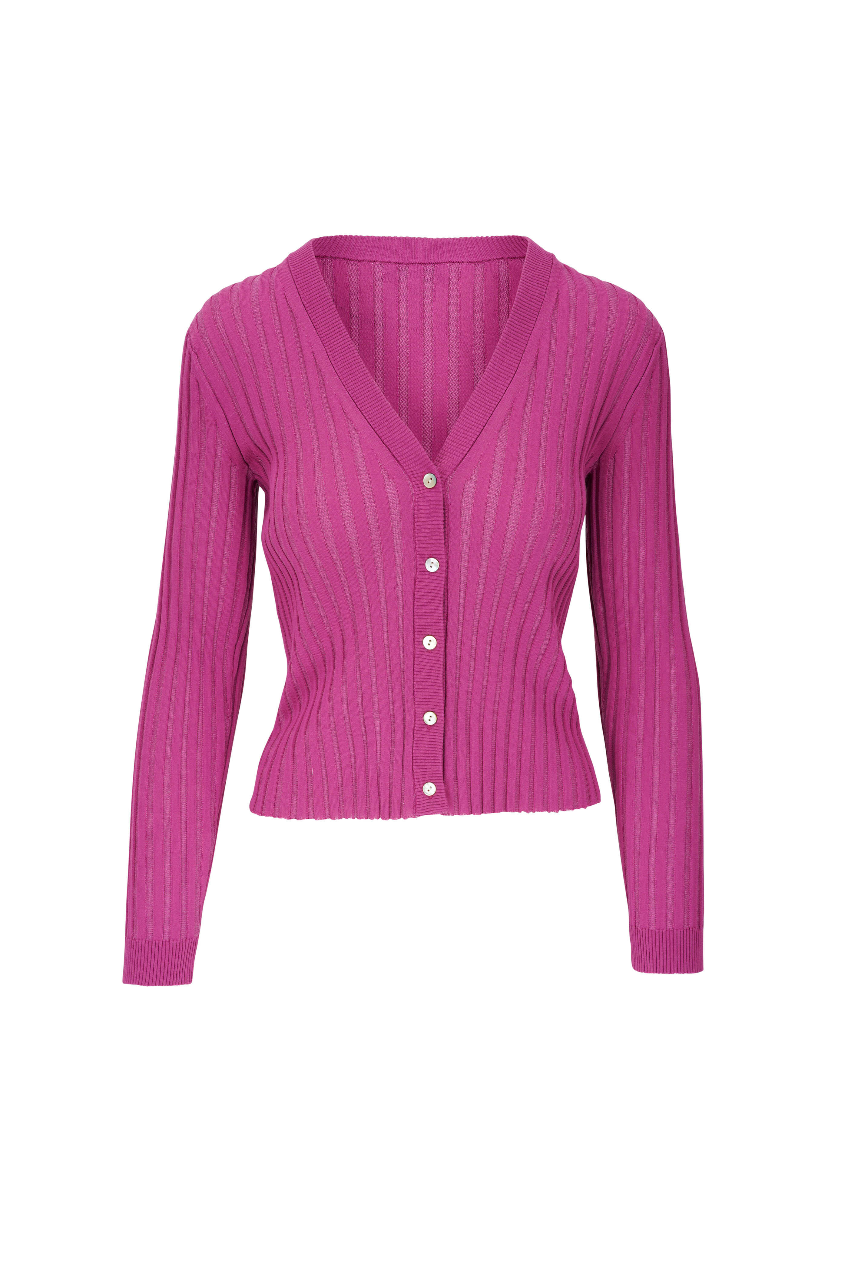 Vince - Rosea Pink Ribbed V-Neck Cardigan | Mitchell Stores