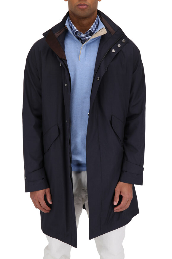 Zegna - Navy Blue Wool & Silk Traveler Hooded Coat