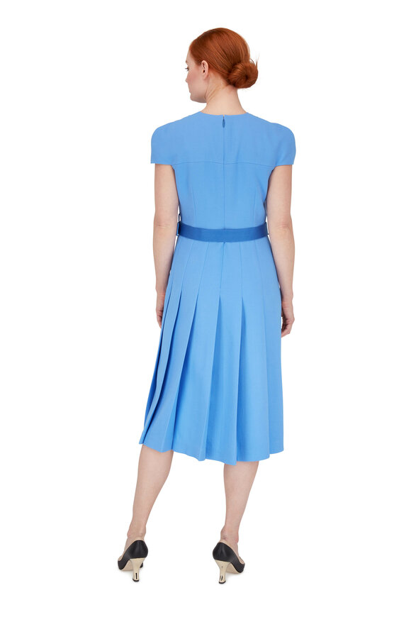 Fendi - Baby Blue Crêpe Mink Floral Detail Belted Dress