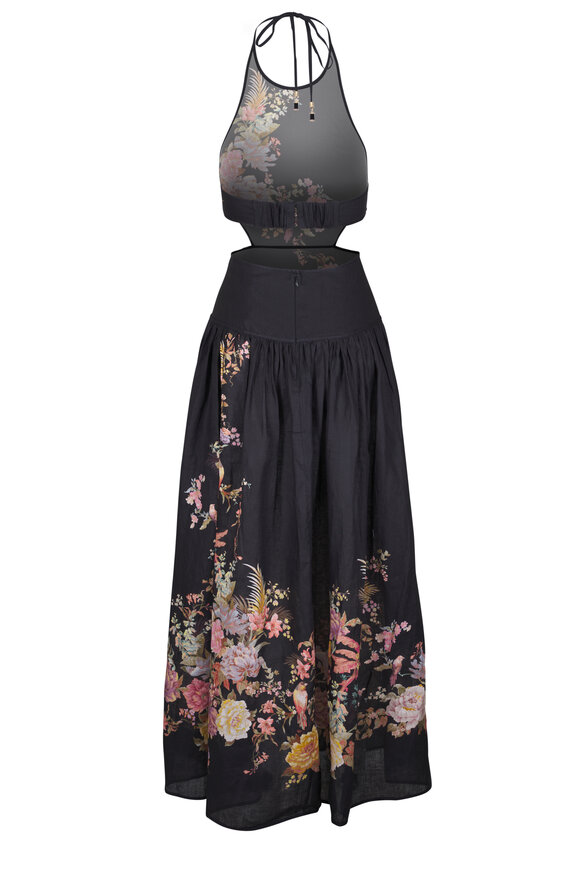 Zimmermann - Tallow Halter Black Floral Midi Dress