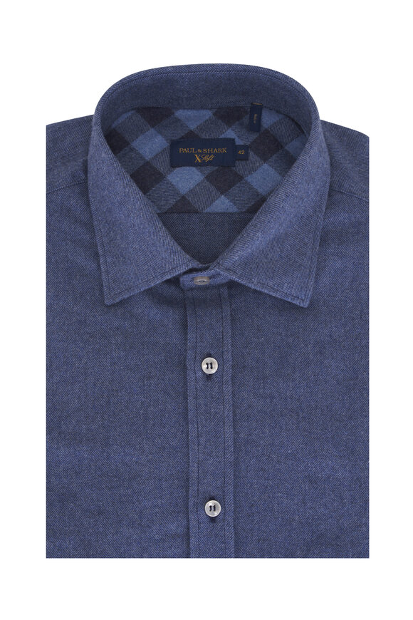Paul & Shark X-Soft Blue Herringbone Flannel Sport Shirt
