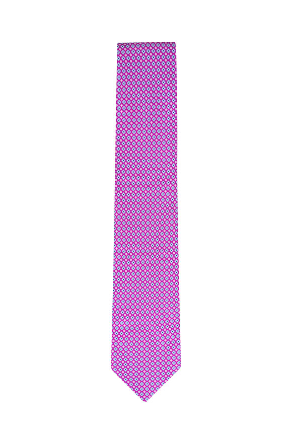 Ferragamo Magenta Fantasia Geometric Print Silk Necktie