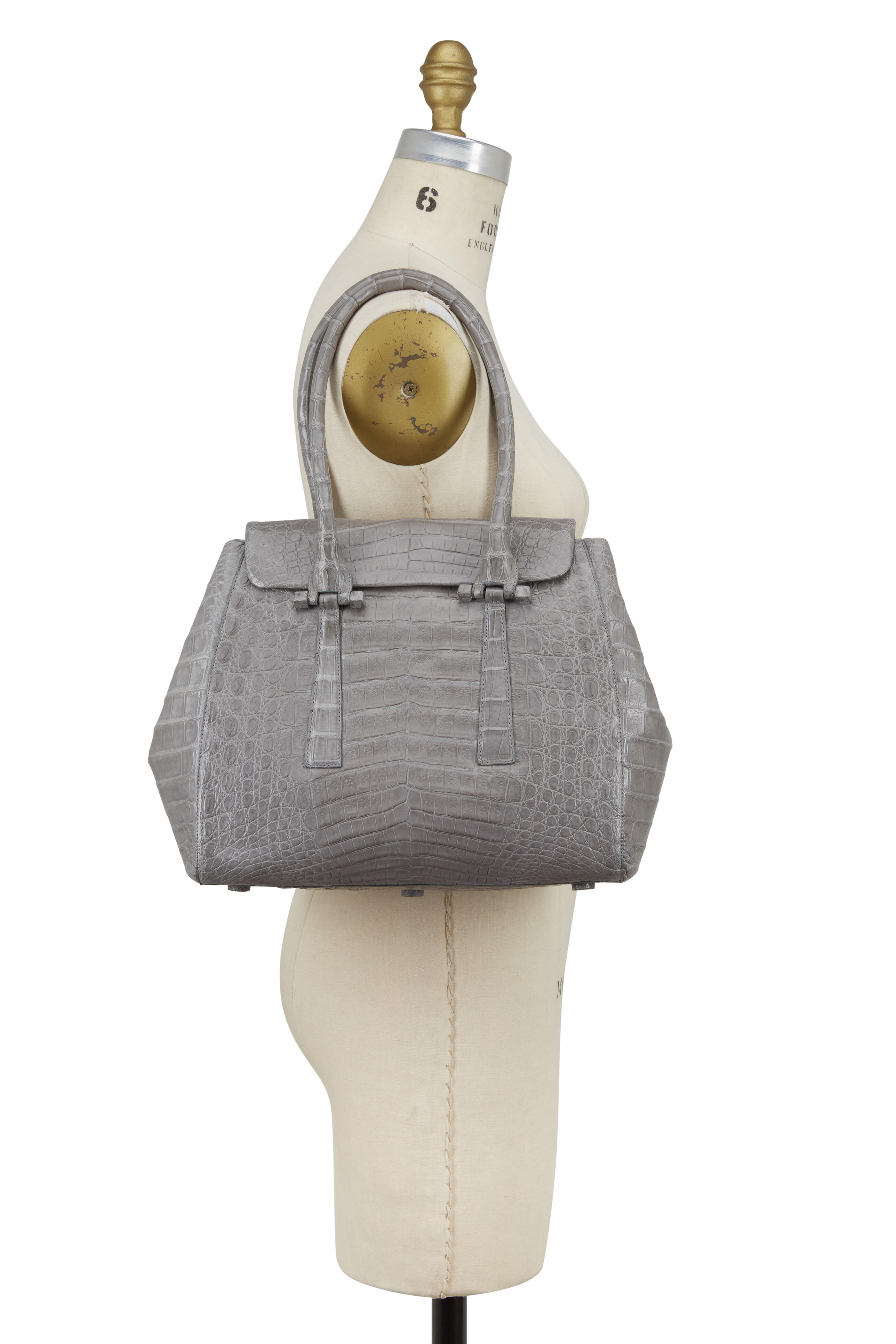 Nancy Gonzalez - Gray Crocodile Medium Convertible Tote