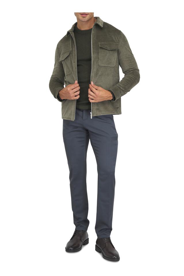 Designer outfit featuring Metis Dark Gray Stretch Wool Cargo Pant, Urus Olive Green Cotton & Cashmere Full Zip Jacket and 2 other pieces
