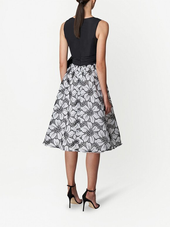 Carolina Herrera - Black & White Lasercut Floral A-Line Dress