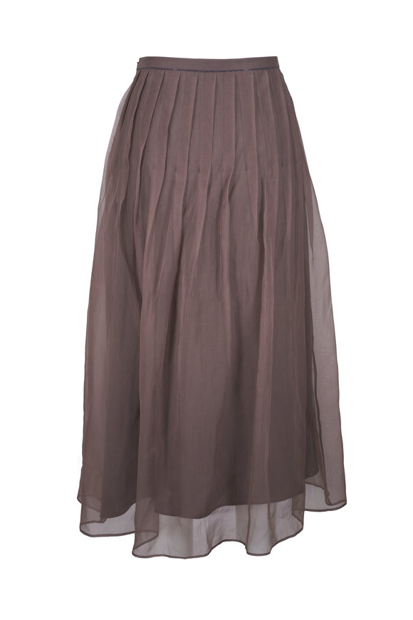 Brunello Cucinelli - Brown Silk Pleated Midi Skirt