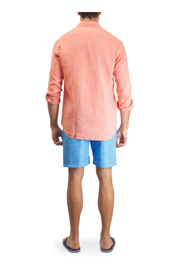 Tiki Blue Linen Print Swim Trunks - view 3