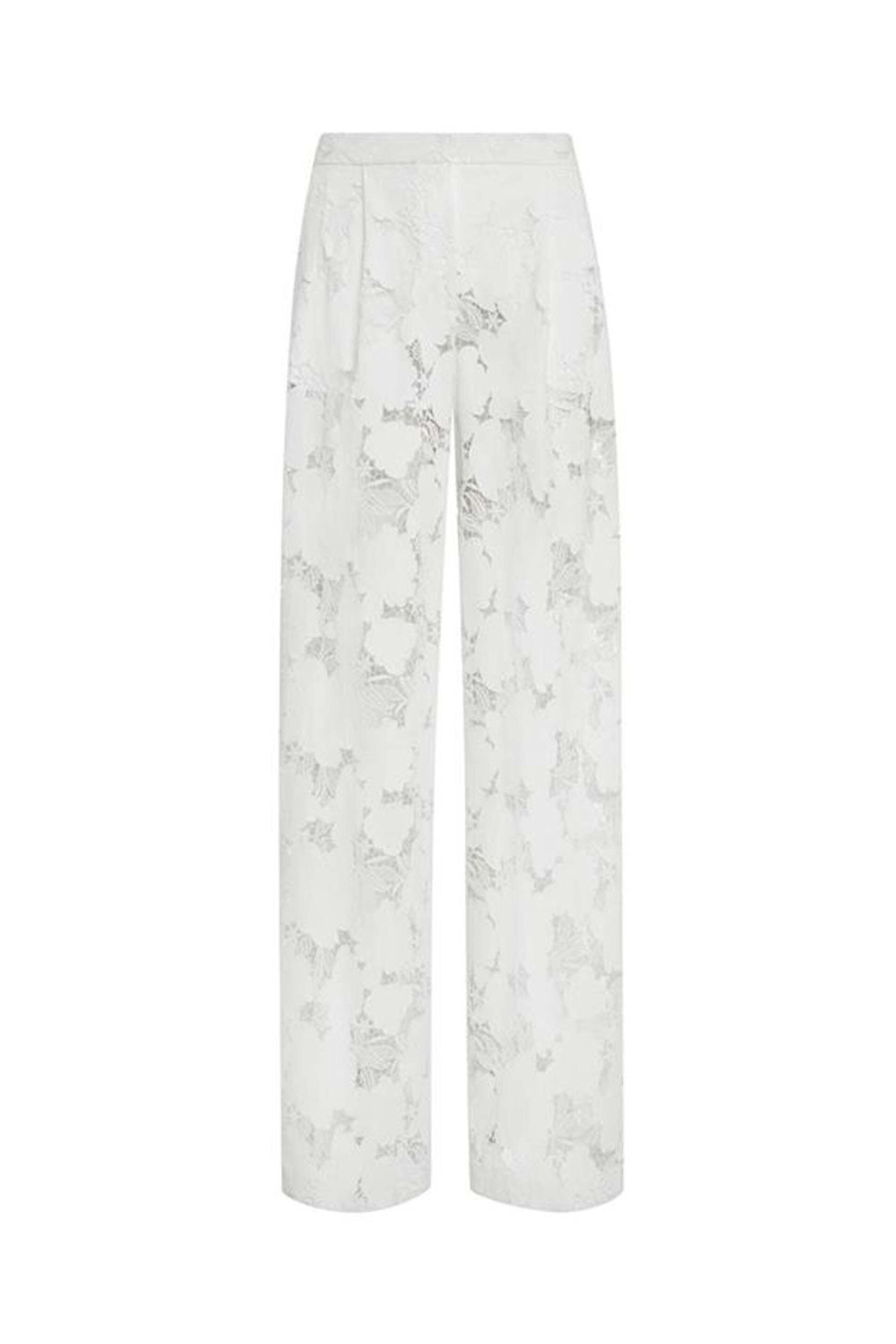 Oscar de la Renta - White Lace Magnolia Guipure Wide Leg Pant