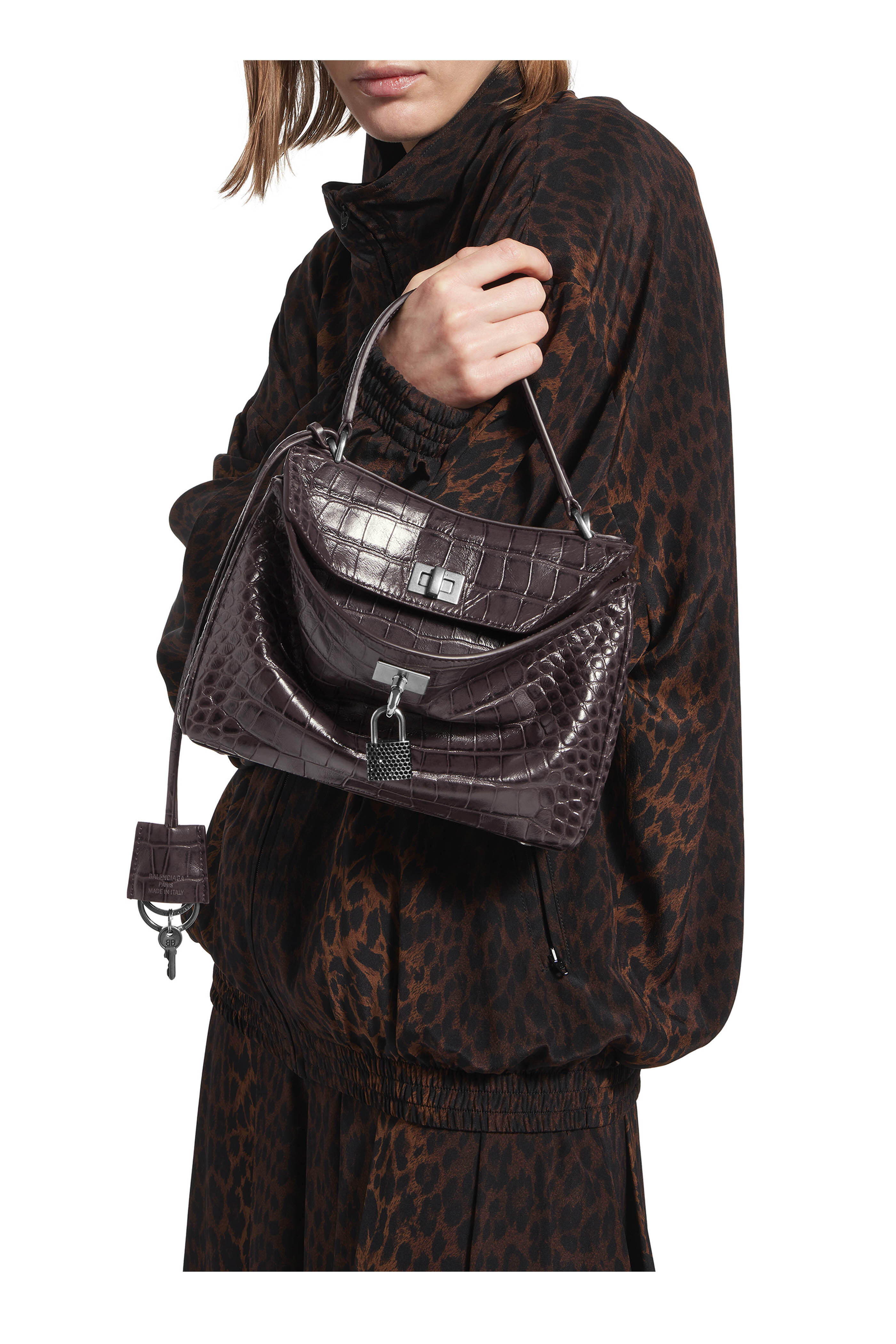 Balenciaga - Rodeo Ebony Embossed Leather Top Handle Bag