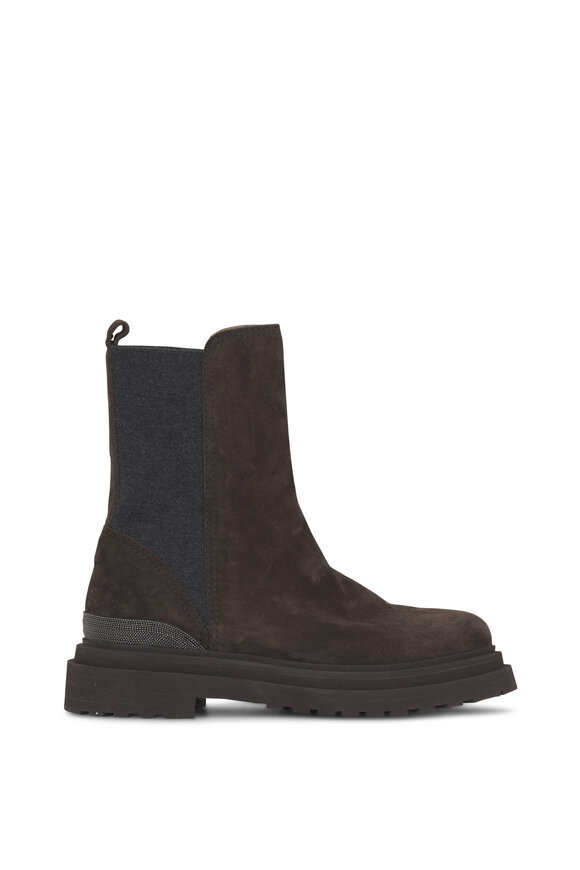 Brunello Cucinelli Beatles Brown Suede Lug Sole Ankle Boot - view 2