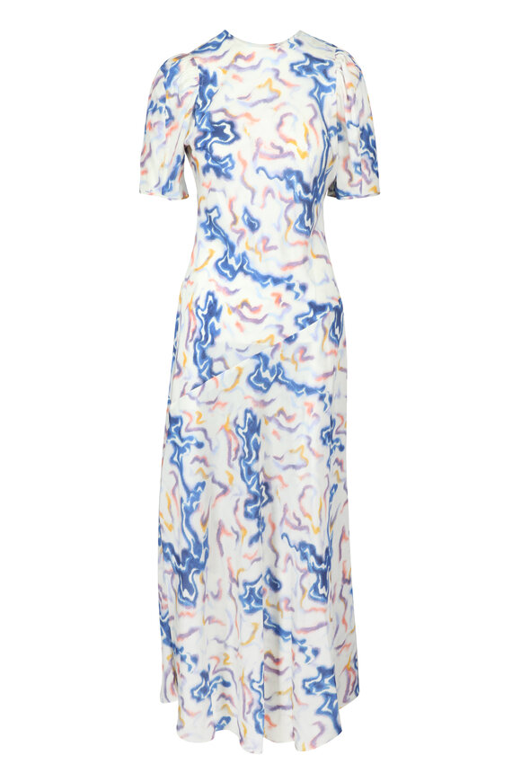 Ulla Johnson Samar Abstract Short Sleeve Silk Dress