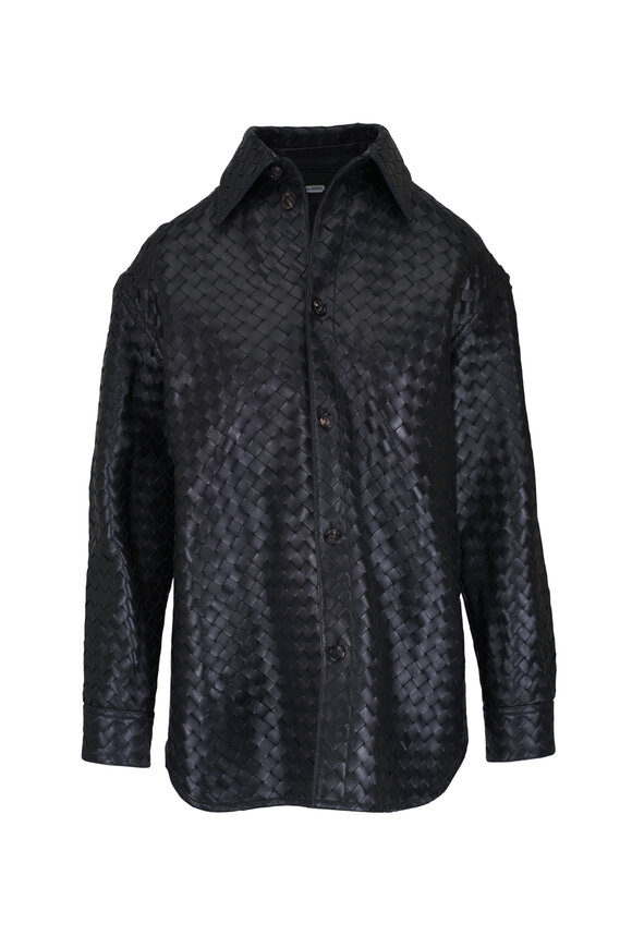 Bottega Veneta Black Intrecciato Leather Overshirt - view 1