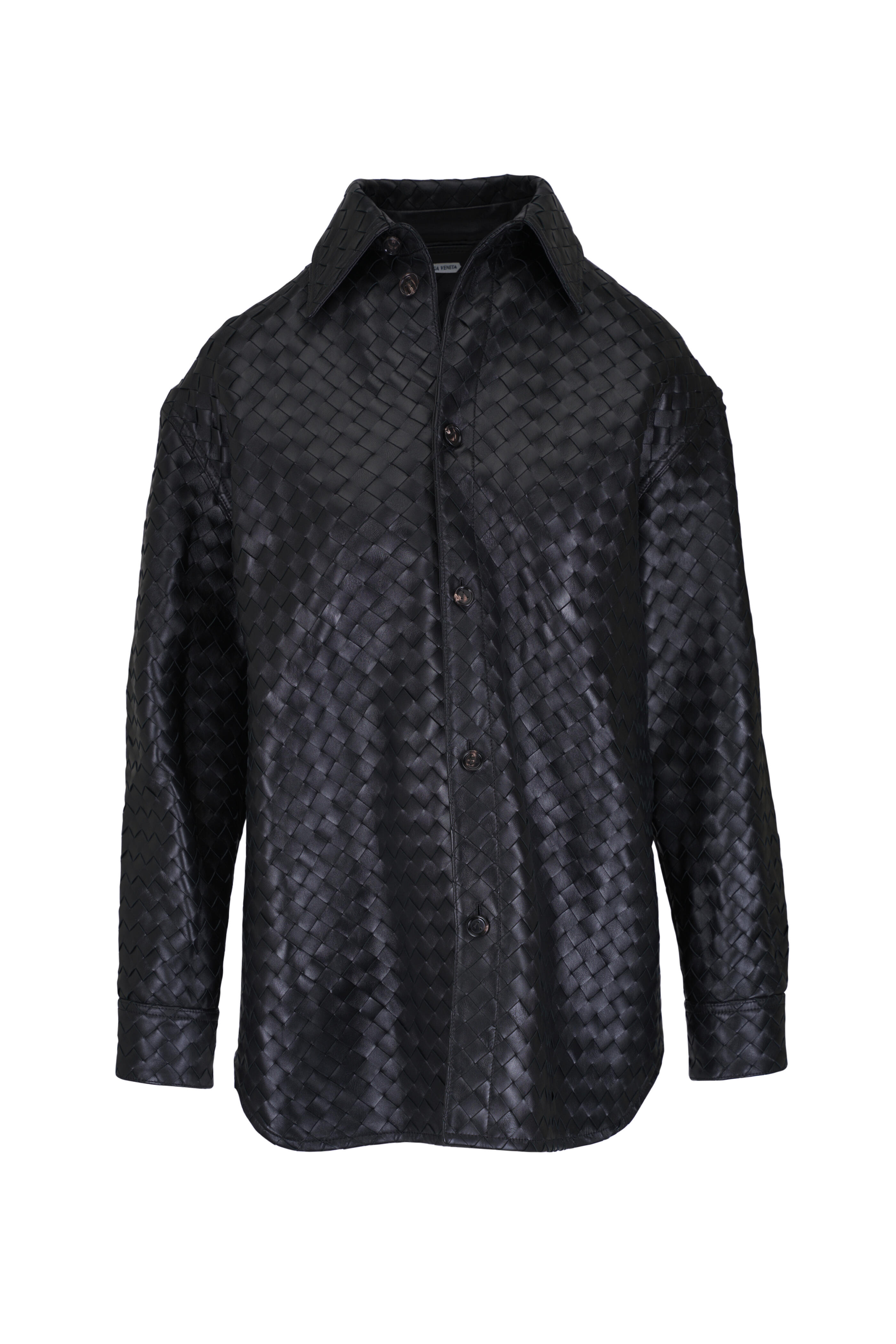 Bottega Veneta - Black Intrecciato Leather Overshirt - view 1
