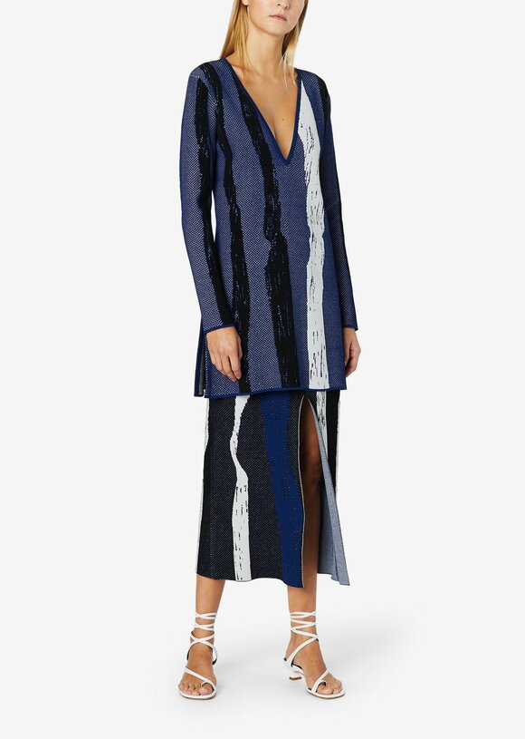 Derek Lam - Black & Blue Brush Stroke Slit Skirt 