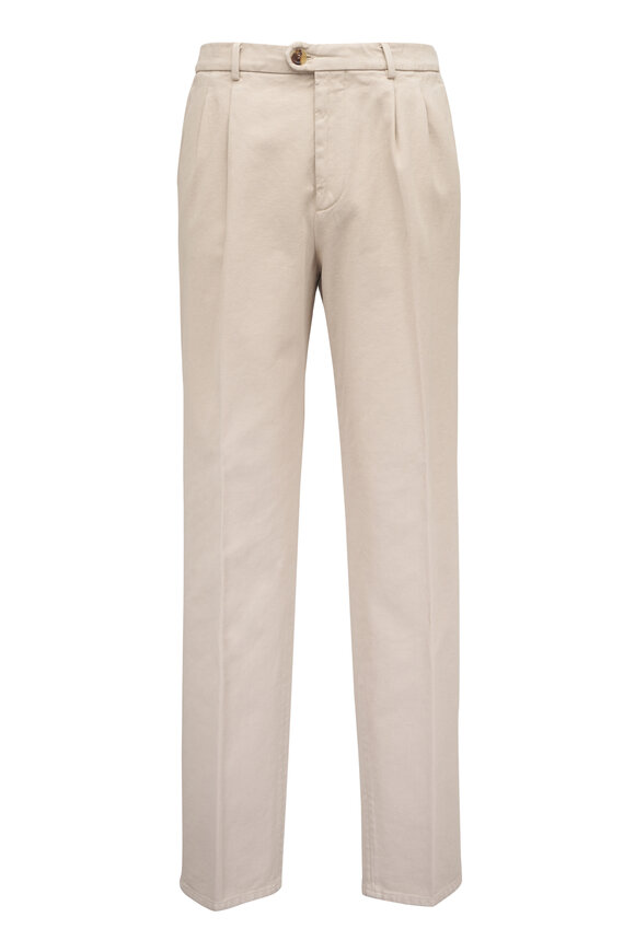 Brunello Cucinelli Beige Cotton Denim Pleated Pant - view 1
