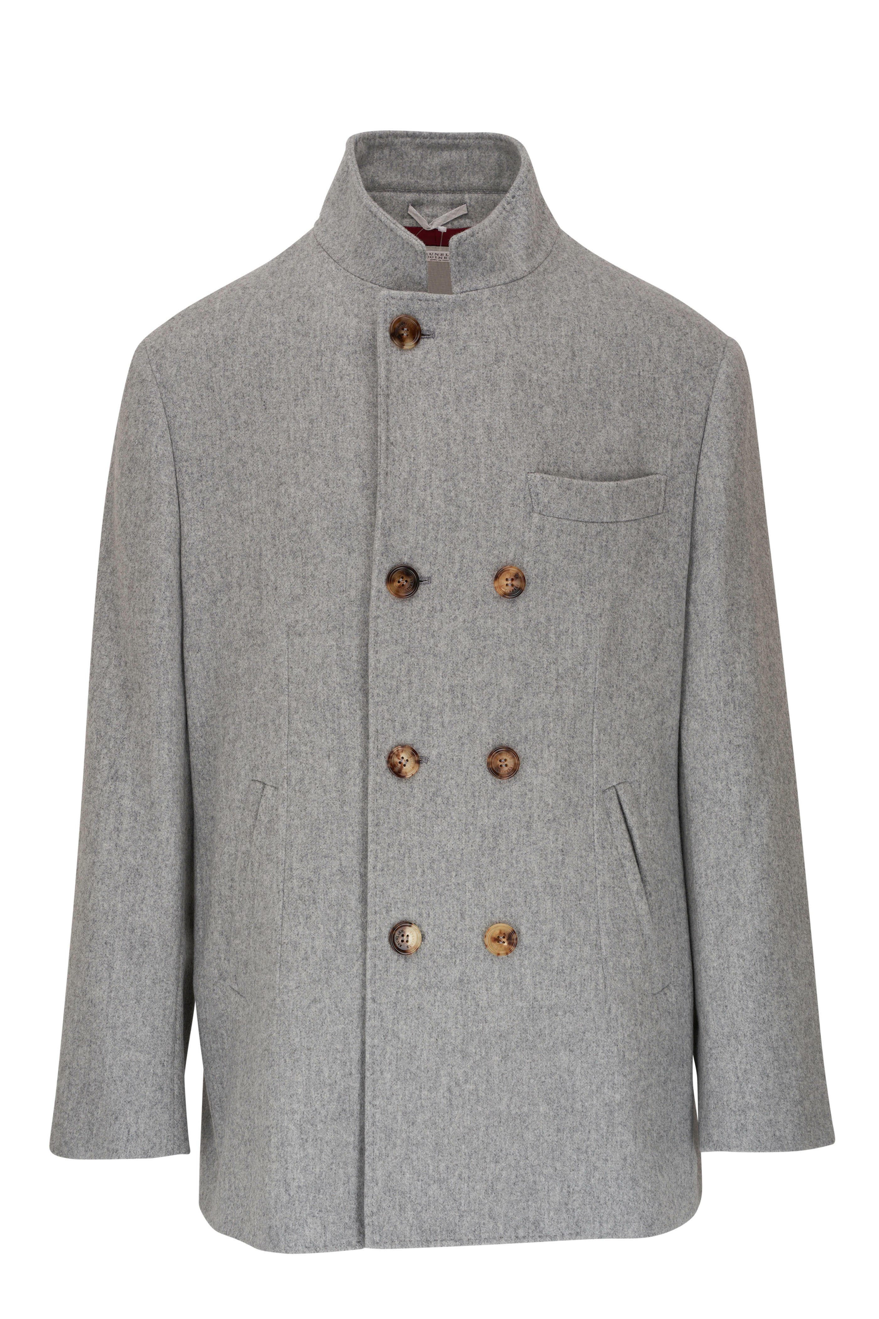Brunello Cucinelli - Gray Cashmere Pea Coat | Mitchell Stores
