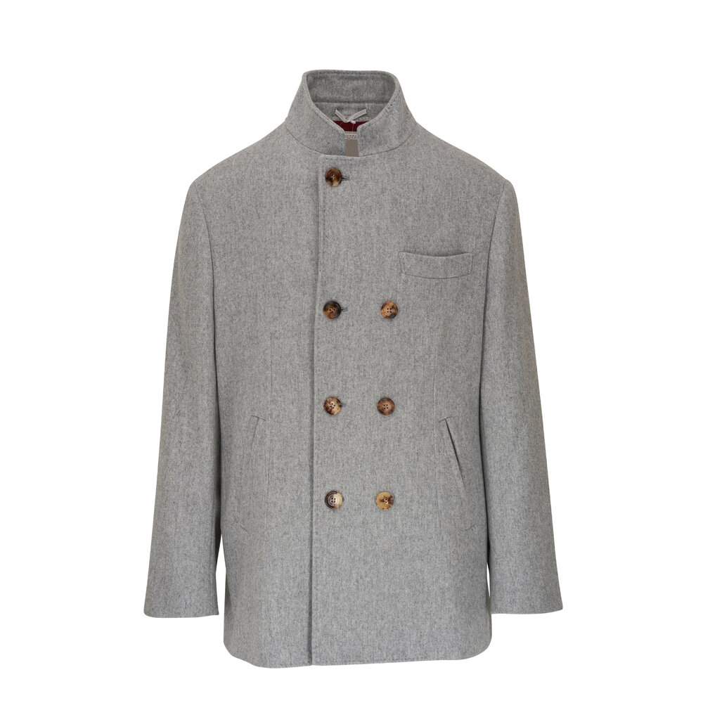 Brunello Cucinelli - Gray Cashmere Pea Coat | Mitchell Stores